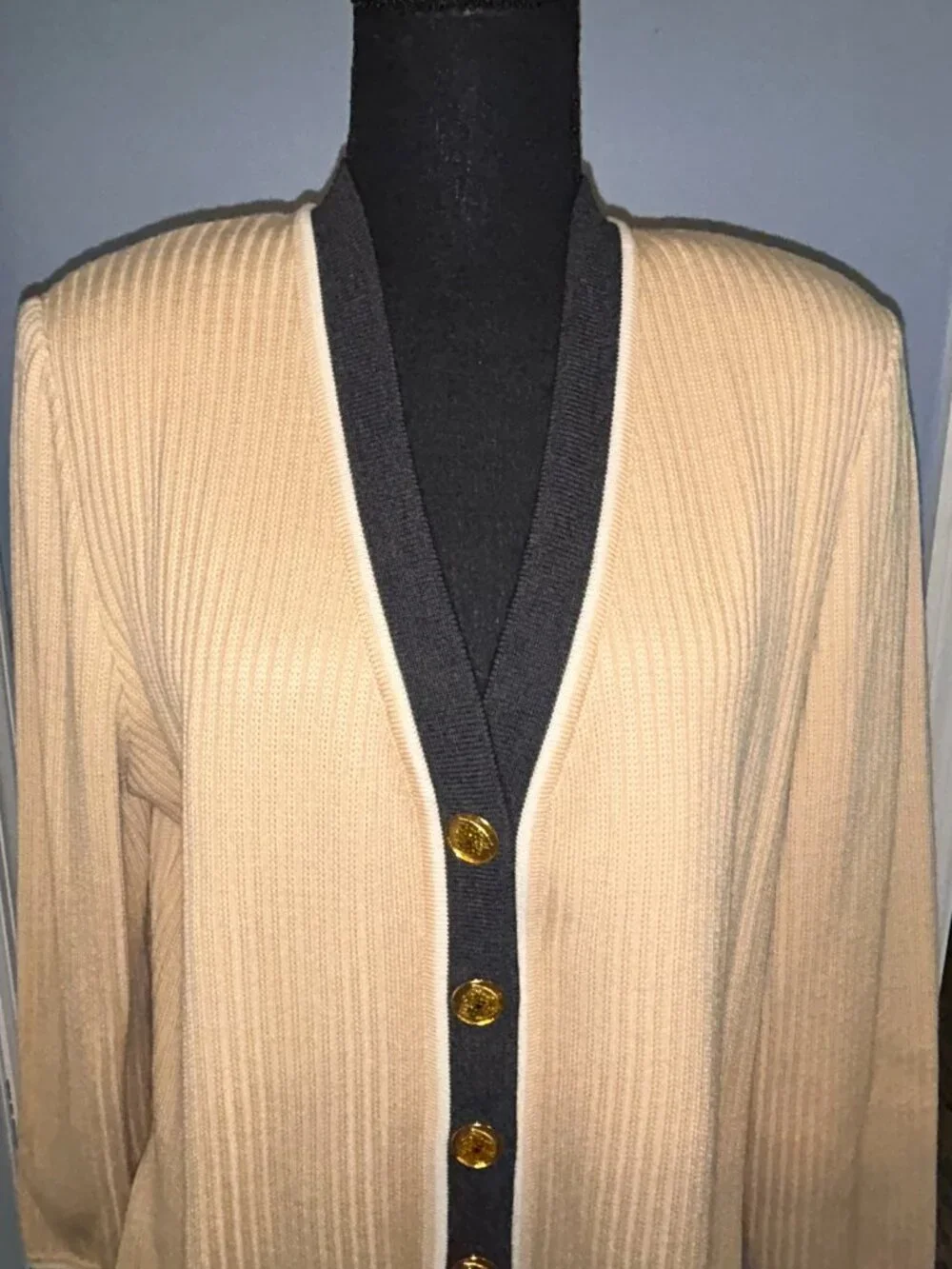 St. John Collection Marie Gray Ribbed Knit Cardigan, ladies large